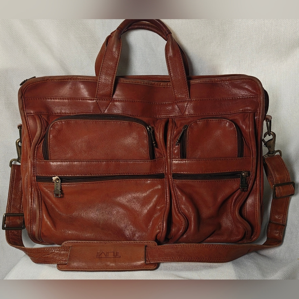 (SOLD) Tumi Alpha Ultra Rare Vintage Brown Leather  Expandable Briefcase